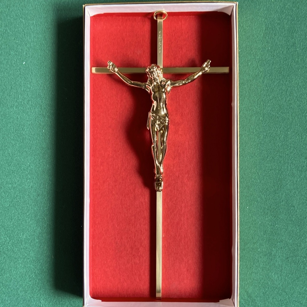 New with Box Gold Tone Crucifix Jesus on the Cross Made in the USA 10” Tall Holy